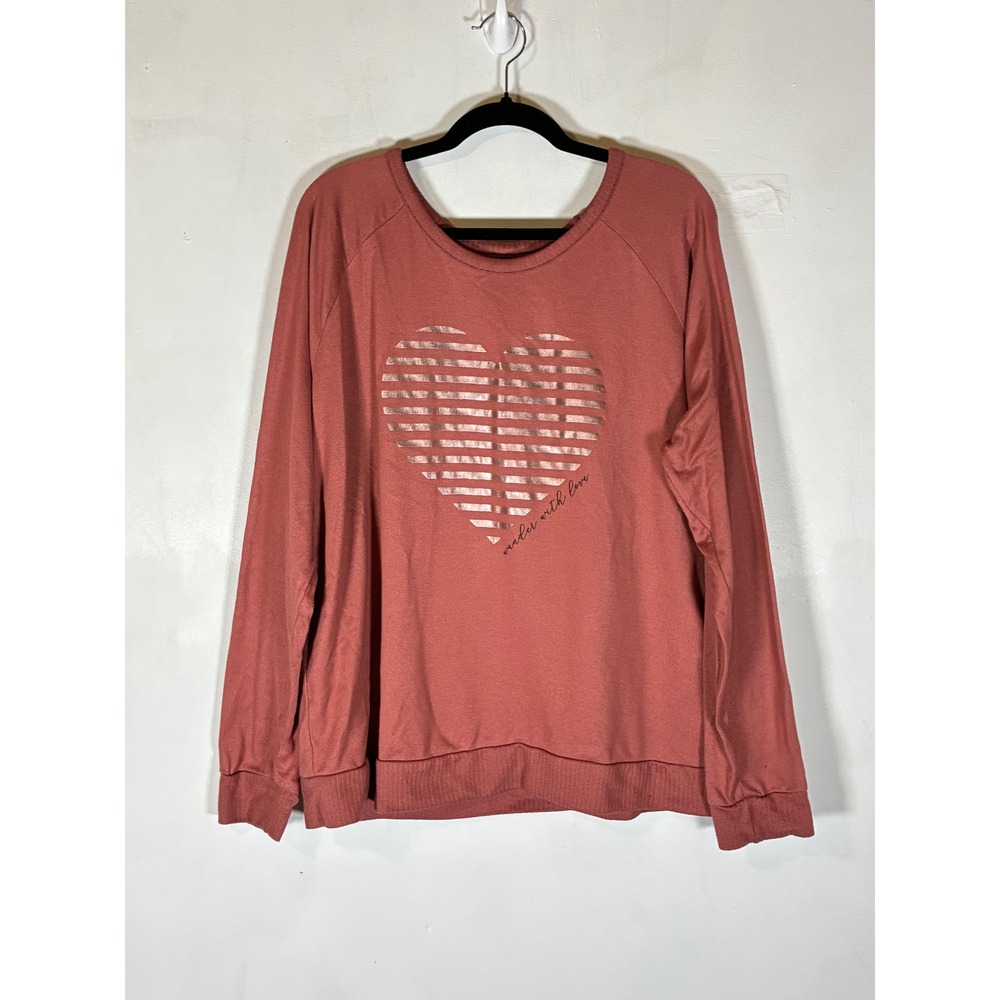 Ambrielle Womens XL Pink Heart Graphic Long Sleeve Pajama Top Sleepwear